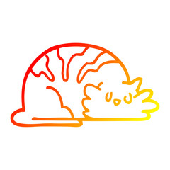 warm gradient line drawing cartoon sleepy cat