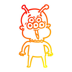 warm gradient line drawing happy cartoon alien