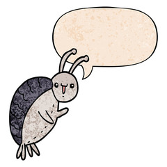 cartoon beetle and speech bubble in retro texture style