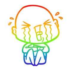 rainbow gradient line drawing cartoon crying bald man