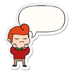 cartoon cool guy and fashion hair cut and speech bubble sticker