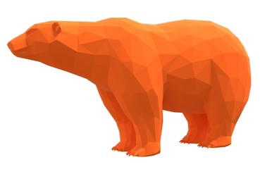 Orange low poly polar bear on a white background.