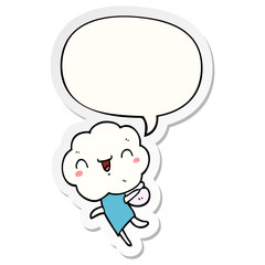 cute cartoon cloud head creature and speech bubble sticker