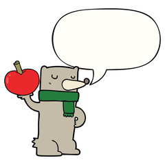 cartoon bear and apple and speech bubble