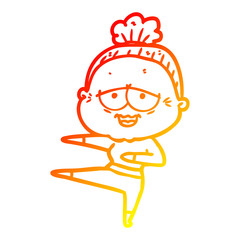 warm gradient line drawing cartoon happy old lady