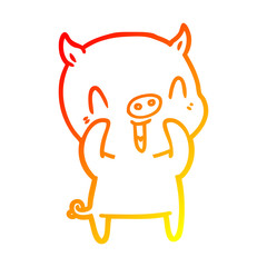 warm gradient line drawing happy cartoon pig