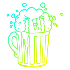 cold gradient line drawing cartoon mug of beer crying