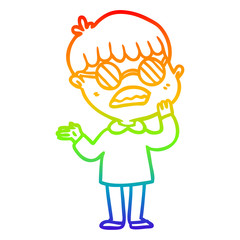 rainbow gradient line drawing cartoon confused boy wearing spectacles