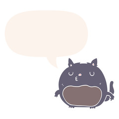 cartoon cat and speech bubble in retro style