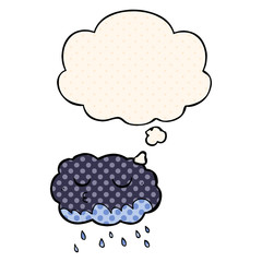 cartoon rain cloud and thought bubble in comic book style