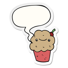 cartoon cupcake and speech bubble sticker