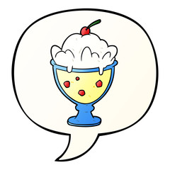 cartoon tasty dessert and speech bubble in smooth gradient style