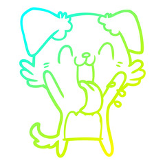 cold gradient line drawing cartoon panting dog waving