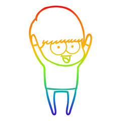 rainbow gradient line drawing happy cartoon boy