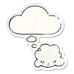 cute cartoon cloud and thought bubble as a distressed worn sticker