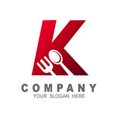 Kitchen logo with letter k, restaurant logo template, cutlery icon