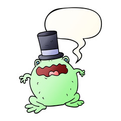 cartoon toad wearing top hat and speech bubble in smooth gradient style