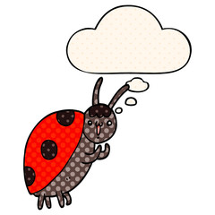 cute cartoon ladybug and thought bubble in comic book style