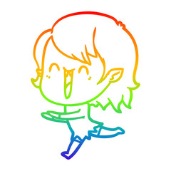 rainbow gradient line drawing cute cartoon happy vampire girl