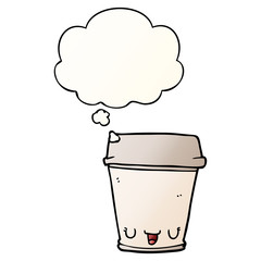 cartoon coffee cup and thought bubble in smooth gradient style