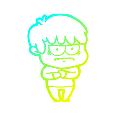 cold gradient line drawing annoyed cartoon boy