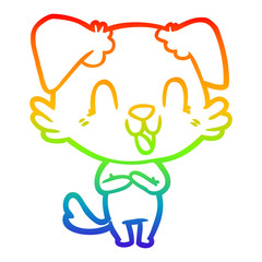 rainbow gradient line drawing laughing cartoon dog