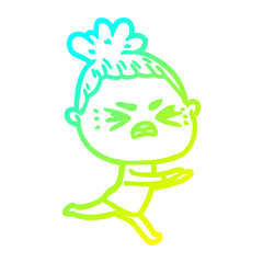 cold gradient line drawing cartoon angry woman