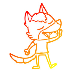 warm gradient line drawing cartoon wolf giving peace sign