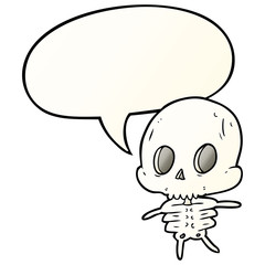 cute cartoon skeleton and speech bubble in smooth gradient style