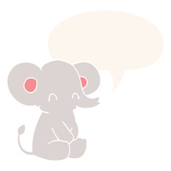 cute cartoon elephant and speech bubble in retro style