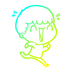 cold gradient line drawing laughing cartoon man running