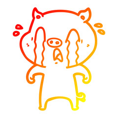 warm gradient line drawing crying pig cartoon