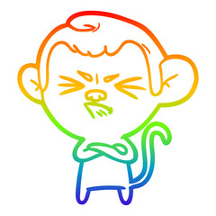 rainbow gradient line drawing cartoon angry monkey
