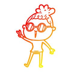 warm gradient line drawing cartoon woman wearing spectacles