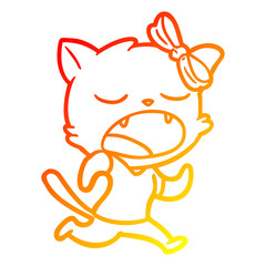 warm gradient line drawing cartoon yawning cat