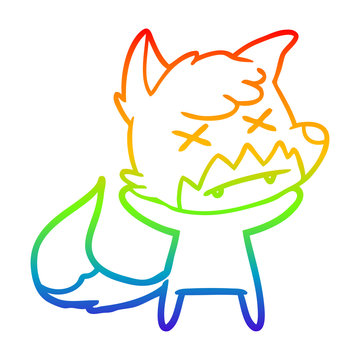 recommend clip art: rainbow gradient line drawing cartoon cross eyed fox