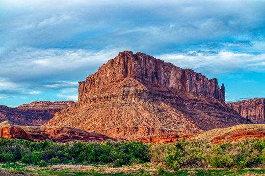 Desert Mountain Mesa With River in Afternoon Light © CEBImagery
