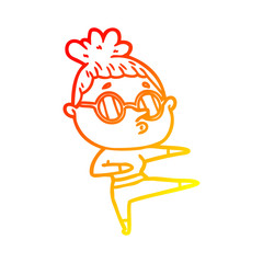 warm gradient line drawing cartoon woman wearing glasses