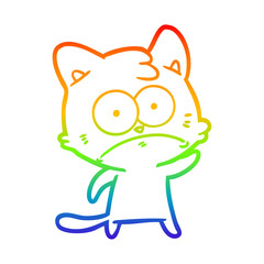 rainbow gradient line drawing cartoon nervous cat