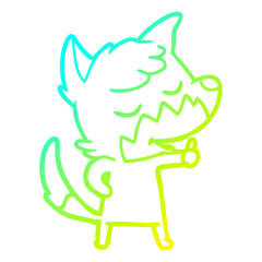 cold gradient line drawing friendly cartoon fox giving thumbs up sign