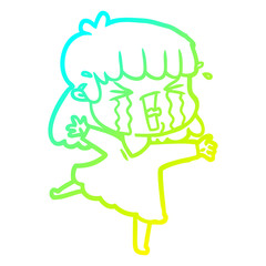 cold gradient line drawing cartoon woman in tears
