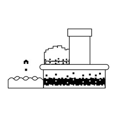 Retro videogame scenery with terrain in black and white