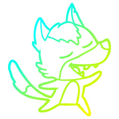 cold gradient line drawing cartoon wolf laughing