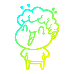 cold gradient line drawing cartoon happy man