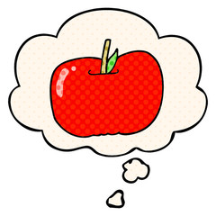 cartoon apple and thought bubble in comic book style