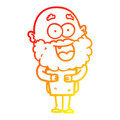warm gradient line drawing cartoon crazy happy man with beard and book