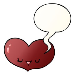 cartoon love heart character and speech bubble in smooth gradient style