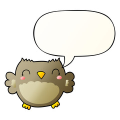 cute cartoon owl and speech bubble in smooth gradient style