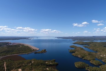 Obraz premium Aerial view of Manso Lagoon's hydroelectric, Mato Grosso, Brazil. Great landscape. Travel destination. Vacation travel. 