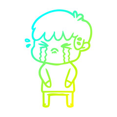 cold gradient line drawing cartoon boy crying